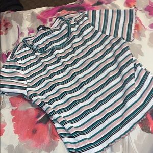 CROPPED PINK, GREEN and WHITE SHIRT